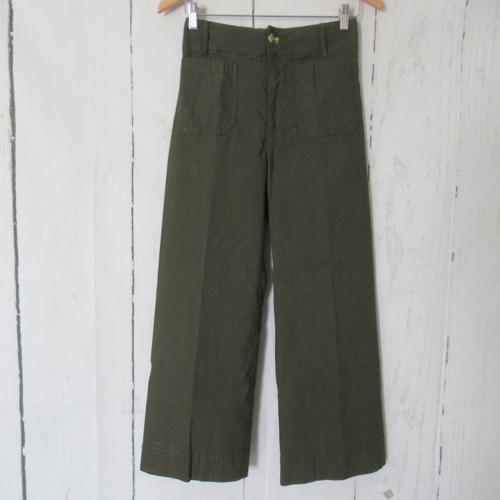 Maeve By Anthropologie Pants 26 Olive Green Collette High Rise Wide Leg Crop
